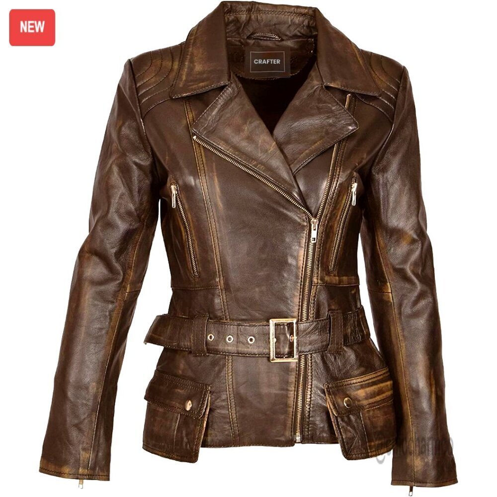 Genuine Lambskin Leather Jacket Classic Rider Moto Biker Style Distressed